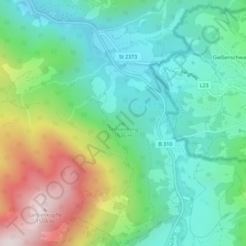 Carte topographique Tennenberg, altitude, relief