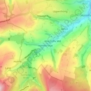 Carte topographique Holmbridge, altitude, relief