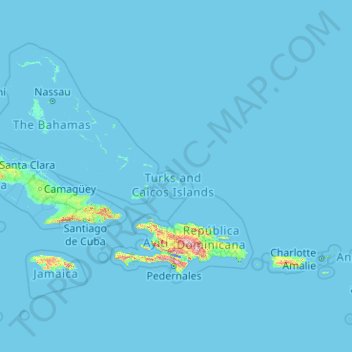 Carte topographique Îles Turques-et-Caïques, altitude, relief