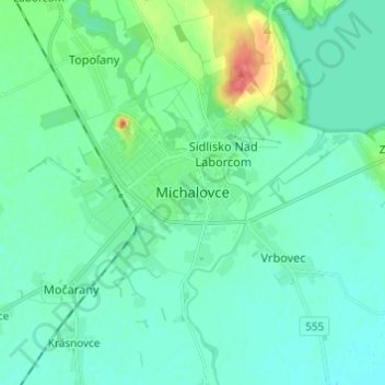 Carte topographique Michalovce, altitude, relief