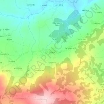 Carte topographique O Burgo, altitude, relief