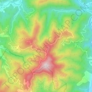 Carte topographique Roquedur le Haut, altitude, relief