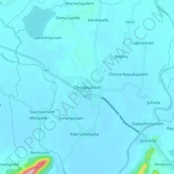 Carte topographique Chodavaram, altitude, relief