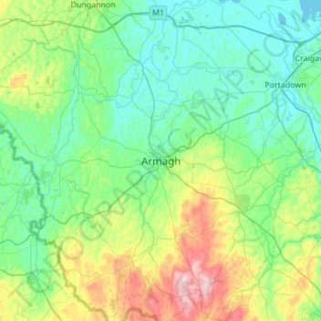 Carte topographique Armagh, altitude, relief