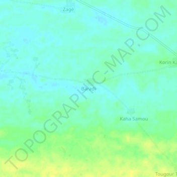 Carte topographique Baradi, altitude, relief