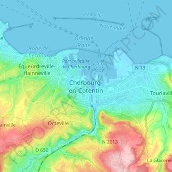 Carte topographique Cherbourg-en-Cotentin, altitude, relief