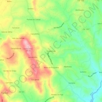 Carte topographique Fontainhas, altitude, relief