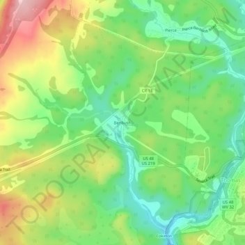 Carte topographique Benbush, altitude, relief