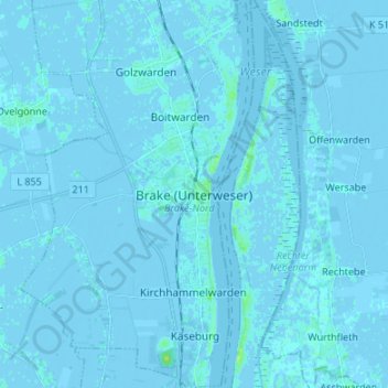 Carte topographique Brake (Unterweser), altitude, relief