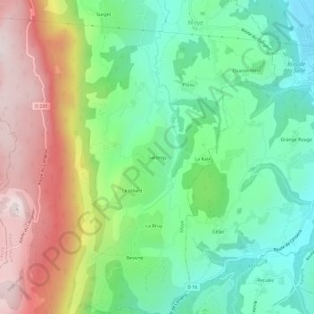 Carte topographique Sallongy, altitude, relief