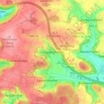 Carte topographique Lampertshofen, altitude, relief