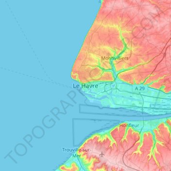 Carte topographique Le Havre, altitude, relief