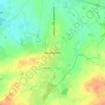 Carte topographique Vaudignies, altitude, relief