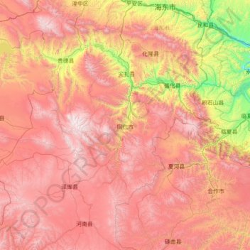 Carte topographique 黄南州, altitude, relief