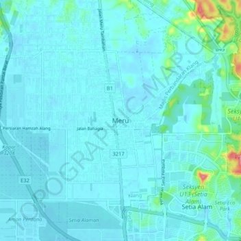 Carte topographique Meru, altitude, relief