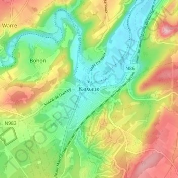 Carte topographique Barvaux, altitude, relief