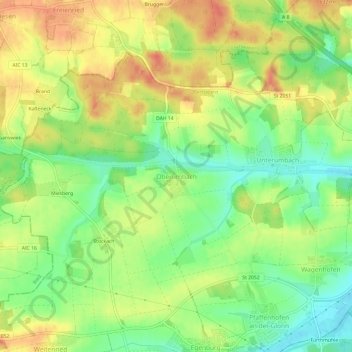 Carte topographique Oberumbach, altitude, relief