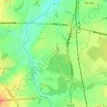 Carte topographique Crateford, altitude, relief