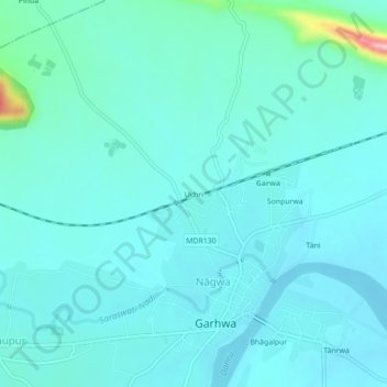 Carte topographique Uchri, altitude, relief