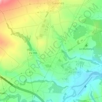 Carte topographique Olivereta, altitude, relief