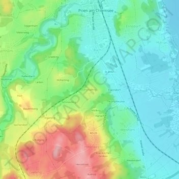 Carte topographique Urschalling, altitude, relief