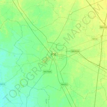 Carte topographique Jind, altitude, relief