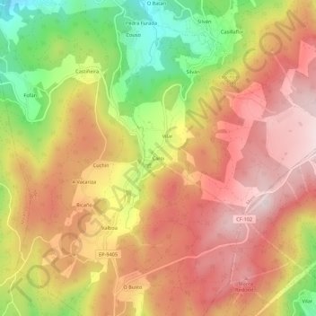 Carte topographique Caroi, altitude, relief