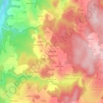 Carte topographique Le Bouchet, altitude, relief