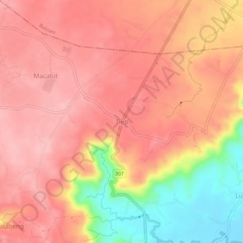 Carte topographique Tiep, altitude, relief