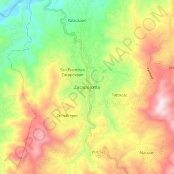 Carte topographique Zacapoaxtla, altitude, relief