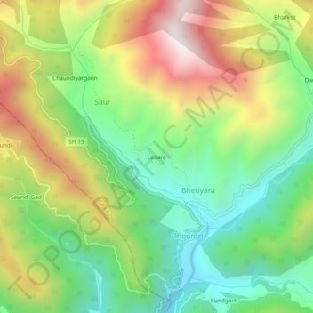 Carte topographique Lodara, altitude, relief
