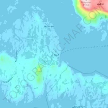 Carte topographique Værlandet, altitude, relief