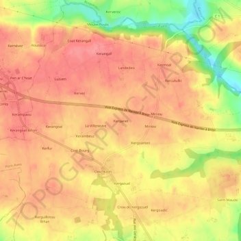 Carte topographique Kerganet, altitude, relief