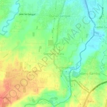 Carte topographique Sembahe Baru, altitude, relief