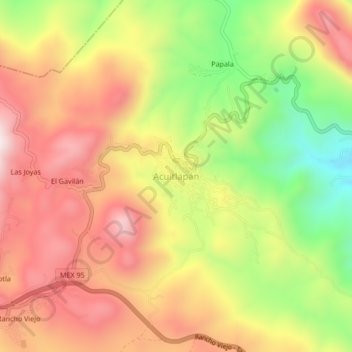 Carte topographique Acuitlapán, altitude, relief