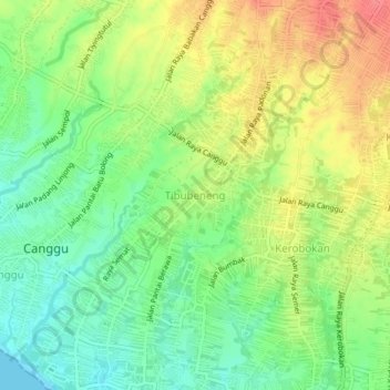 Carte topographique Tibubeneng, altitude, relief