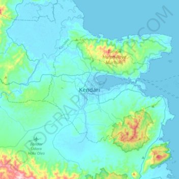 Carte topographique Kendari, altitude, relief