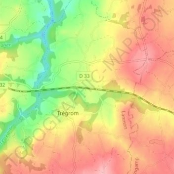Carte topographique Coat An Parc, altitude, relief