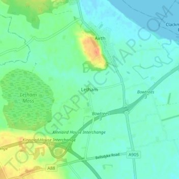 Carte topographique Letham, altitude, relief