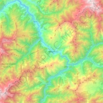 Carte topographique Artvin, altitude, relief