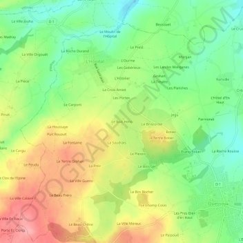 Carte topographique Le Bois Hello, altitude, relief