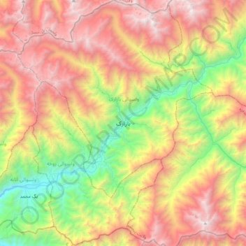Carte topographique Bazarak, altitude, relief