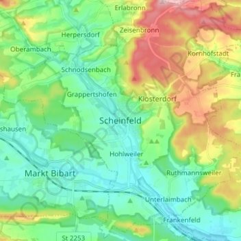 Carte topographique Scheinfeld, altitude, relief