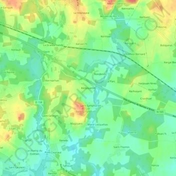 Carte topographique Kersouarne, altitude, relief