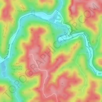 Carte topographique Chimney Top Ridge Road, altitude, relief