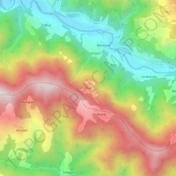 Carte topographique Thai, altitude, relief