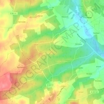 Carte topographique Les Potiers, altitude, relief