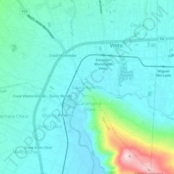 Carte topographique Sauce Rancho, altitude, relief