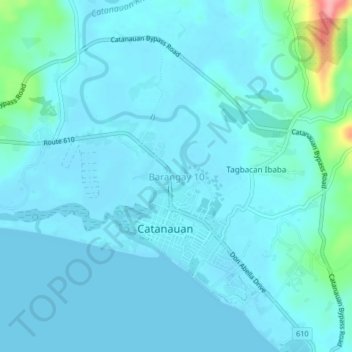 Carte topographique Barangay 10, altitude, relief