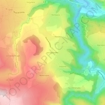 Carte topographique Les Chaumeilles, altitude, relief